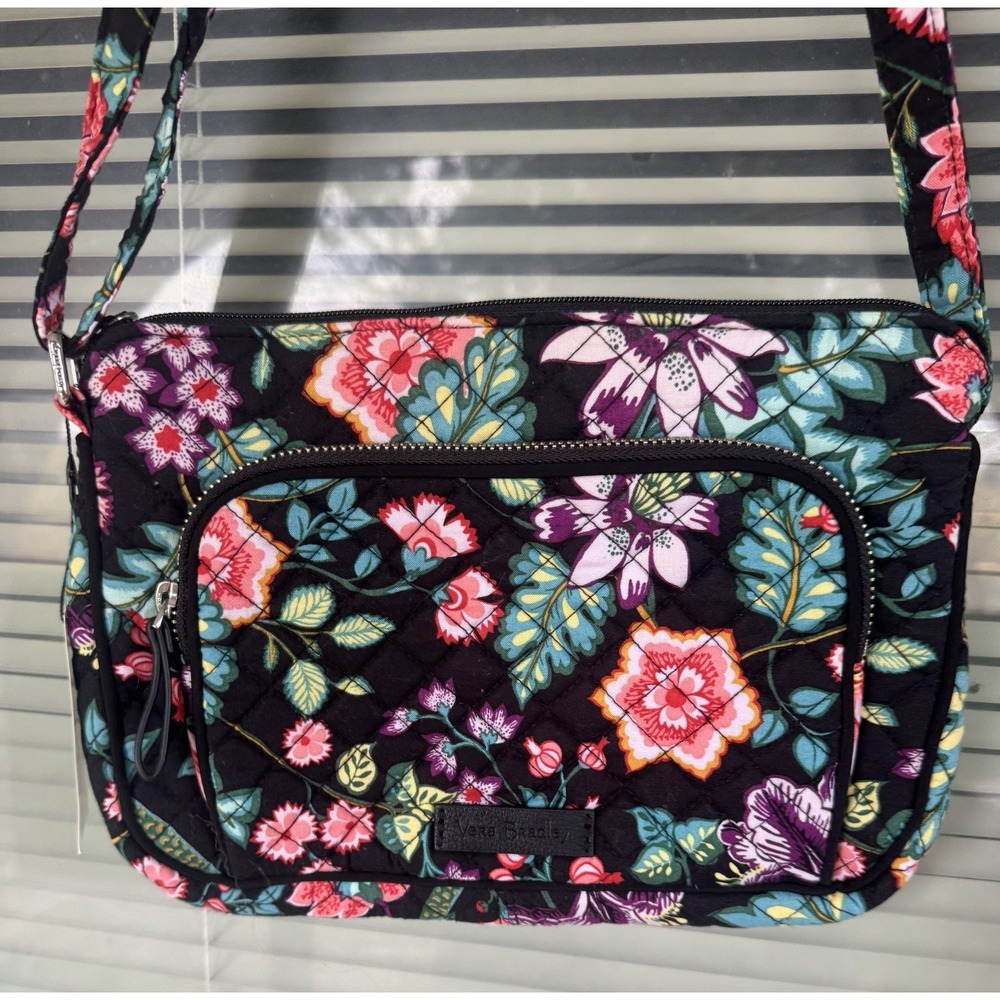 Vera Bradley Black VINES FLORAL 2018 Small Purse Shoulder Strap NWT